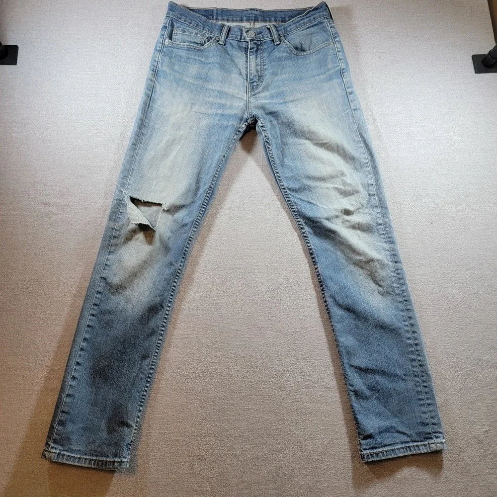 Levi 511 Slim Jeans Mens 32x32 Blue Good Distressed Light Wash Stretch Denim